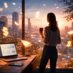 Woman in window with financial opportunities